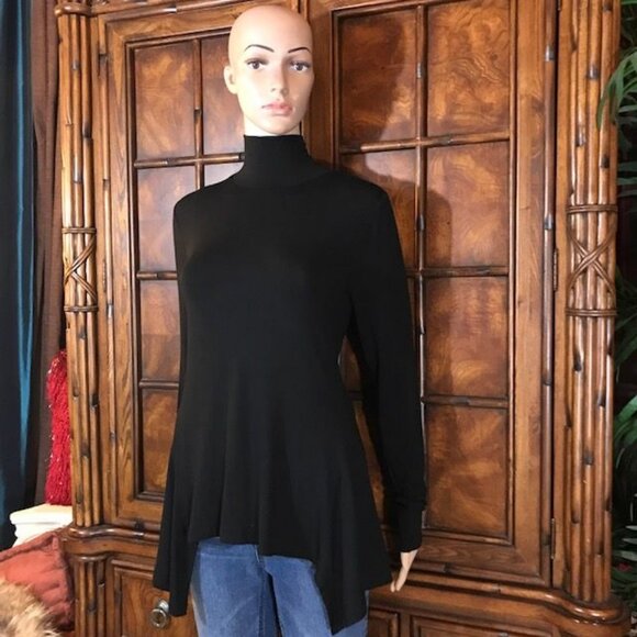 NWOT G by Giuliana Black Modal Shark Bite Hem Turtleneck Top - Picture 2 of 11